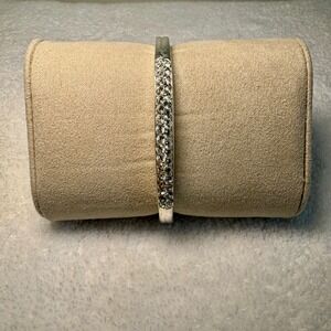 Swarovski Silver Tone Pave Crystal Hinged Bangle Bracelet Swan Logo